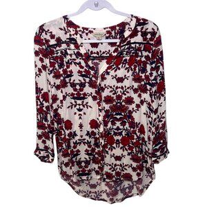 Lucky Brand Red and White Floral Button Front Top Size XS